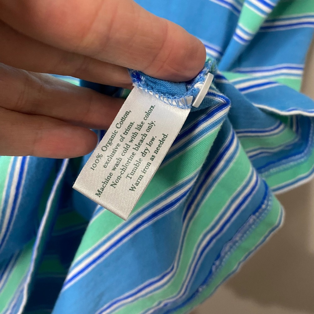 Criquet Mens Players Shirt Large Blue Green Striped Organic Cotton Polo Pocket - Picture 4 of 4